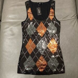 Express Sequin Argyle Tank Top size L NWT